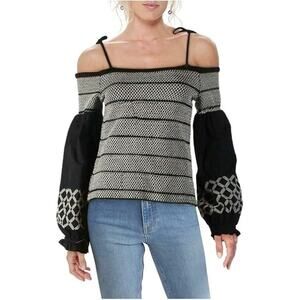 INC International Concepts Black Tasseled Cold Shoulder Long Sleeve Top Size XL